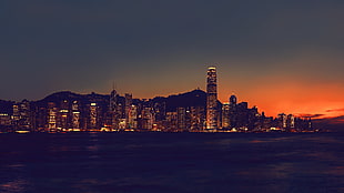 black concrete high-rise building, city, Hong Kong, skyline
