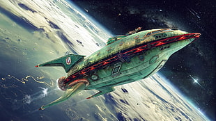 green and black rocket animated wallpaper, Futurama, planet express, spaceship