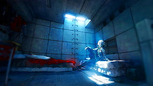 illustration of boy sitting on bed, digital art, sun rays, anime