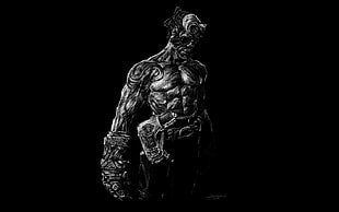 Hellboy grayscale poster, monochrome, artwork, minimalism, Hellboy