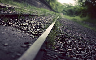black metal train rail, photography, macro, railway, outdoors