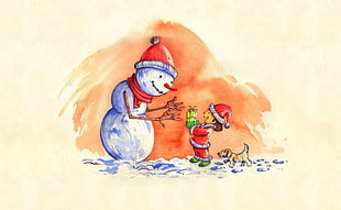 Snowman and Boy with dog wallpaper