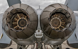 two gray jet turbines, aircraft, McDonnell Douglas F/A-18 Hornet, turbines