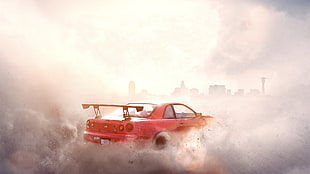red coupe with white smoke HD wallpaper