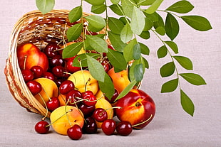 variety of fruits in wicker basket HD wallpaper