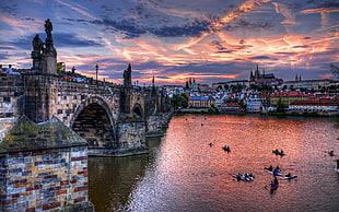bridge and lake, cityscape, building, river, Czech Republic HD wallpaper