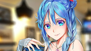 female anime character with blue hair illustration, Chain Chronicle, Phoena (Chain Chronicle), blue hair, blue eyes