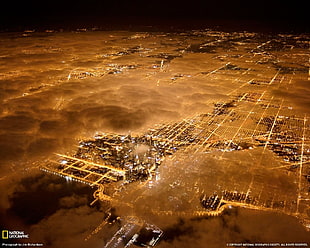 National Geographic digital wallpaper, night, stars, city, cityscape