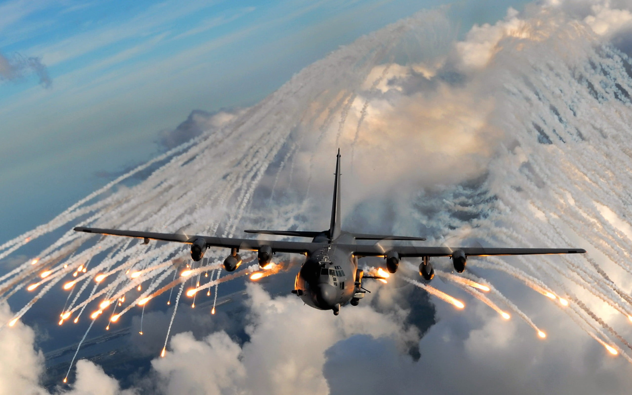 black military aircraft illustration, aircraft, flares, military aircraft