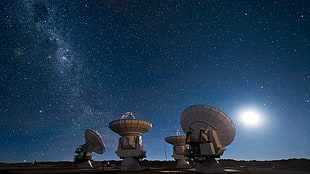 four white satellites, stars, telescope
