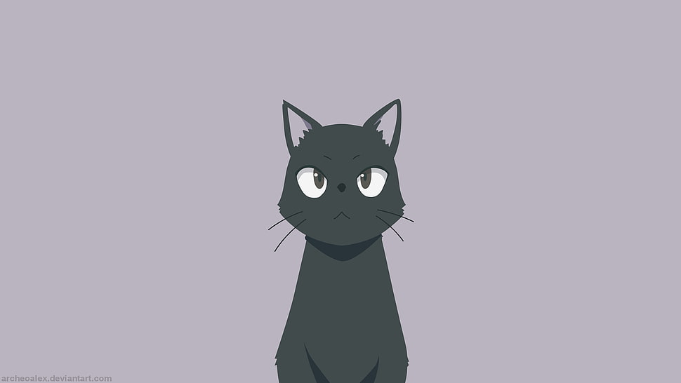 gray cat illustration, Flying Witch, Chito HD wallpaper