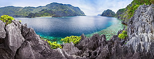 panoramic photography of body of water surrounded by mountains, photography, nature, landscape, panorama HD wallpaper
