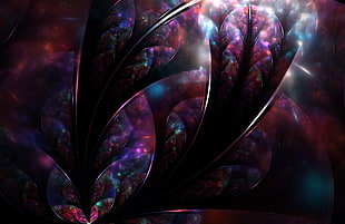 purple and black floral illustration, abstract, fractal