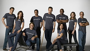 gray crew-neck T-shirt lot, House, M.D., Hugh Laurie, Jennifer Morrison, Olivia Wilde