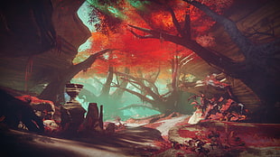 red and brown trees painting, video games, Destiny 2 , landscape, trees