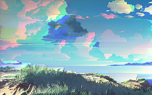 body of water under cloudy sky during daytime illustration