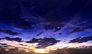 blue sky and black clouds wallpaper, anime, sky
