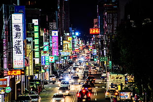 lighted LED signage, city, Asia, urban, night