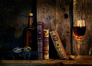 three assorted books and wine glass, old, books, wine, glasses HD wallpaper