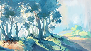 green leafed trees beside road