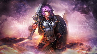 female character with sword illustration, Bellona (Smite), Smite