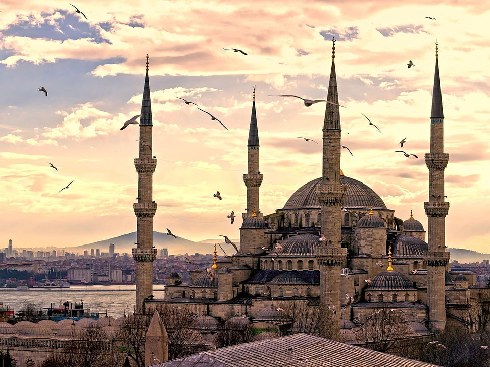 brown and black Eiffel Tower miniature, mosque, Istanbul, Turkey, Sultan Ahmed Mosque HD wallpaper