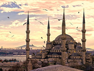 brown and black Eiffel Tower miniature, mosque, Istanbul, Turkey, Sultan Ahmed Mosque