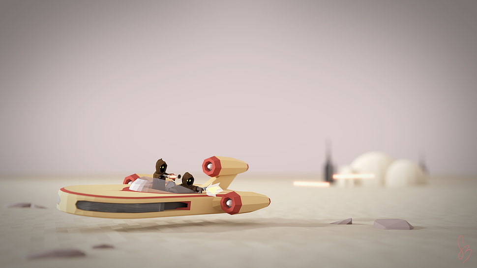 brown and red ship toy, Star Wars, artwork, low poly HD wallpaper