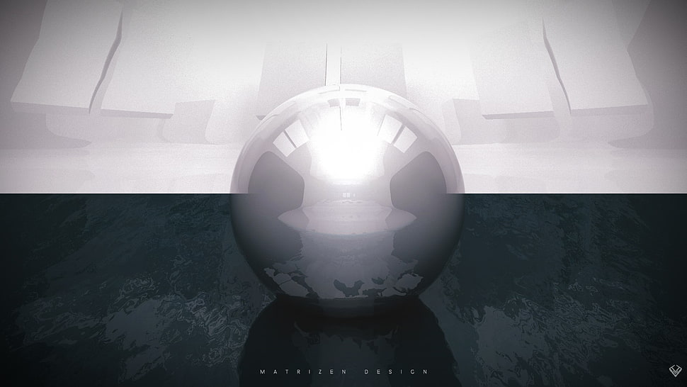 sphere, black, white, digital art HD wallpaper