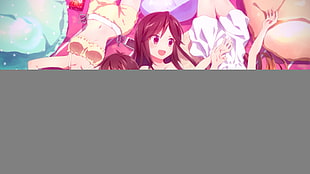four female anime characters laying down
