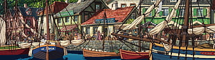 brown and red wooden table, multiple display, dual monitors, dock, illustration