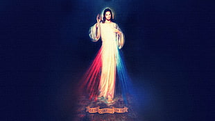 Sacred Heart of Jesus illustration, Jesus Christ, light blue, lights, religion