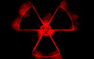 red 3-axis logo, biohazard, radiation HD wallpaper