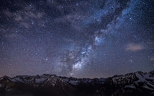 brown mountain, stars, night, landscape, starry night