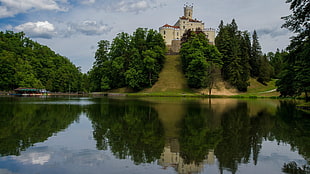 white concrete building, architecture, ancient, castle, trees