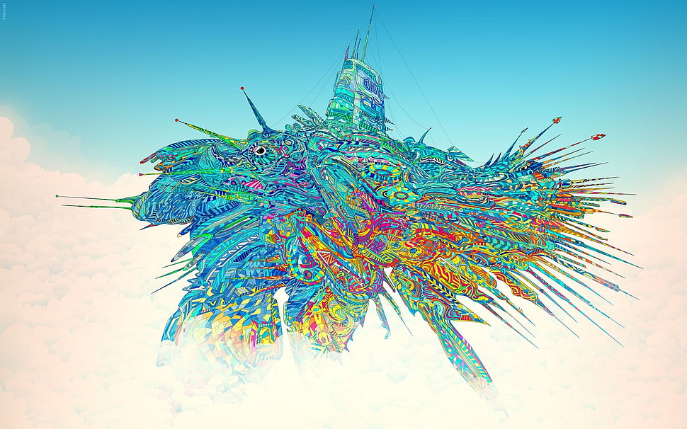 blue , orange and white abstract illustration HD wallpaper