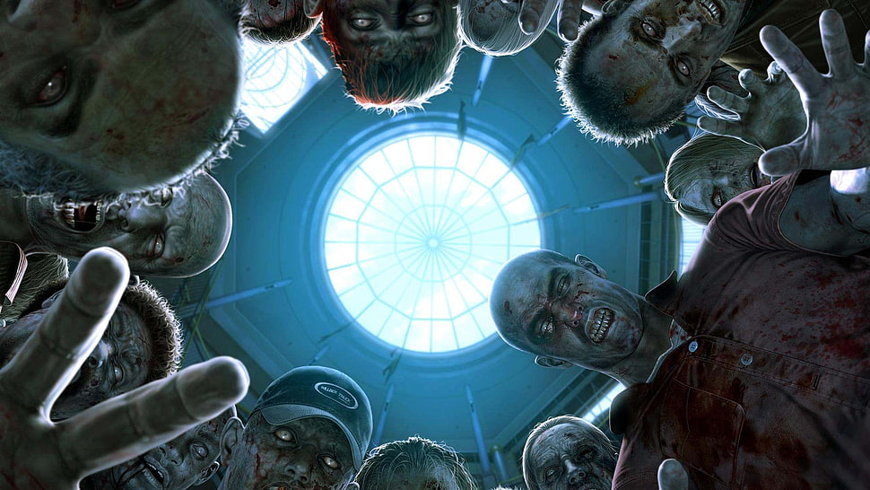zombies and hall ceiling digital wallpaper HD wallpaper