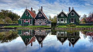 green and pink wooden house, architecture, house, Netherlands, water