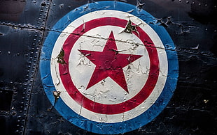 Captain America shield wall painting, metal, symbols, stars, Captain America