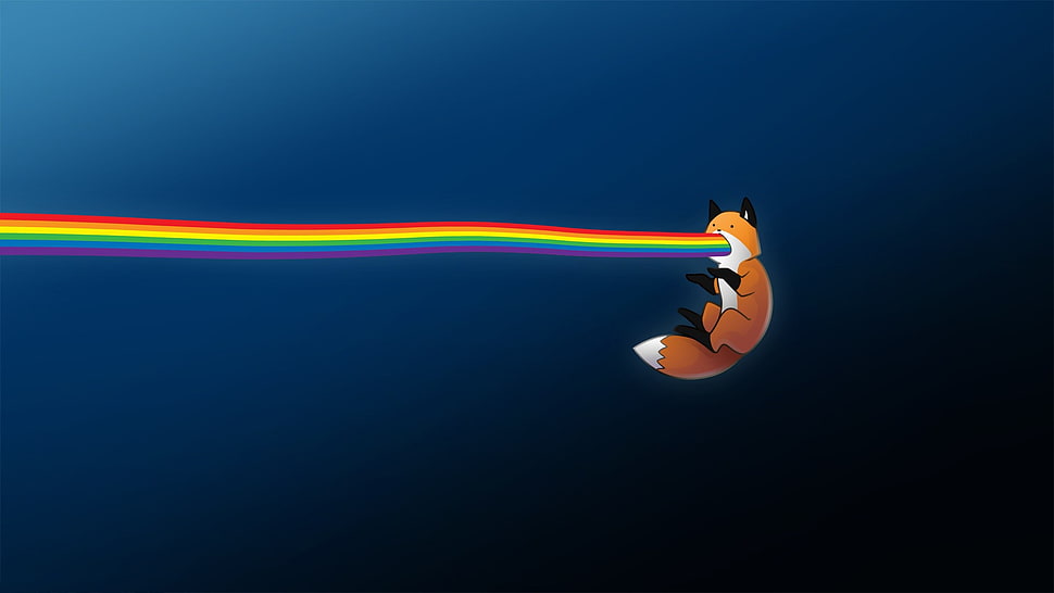 orange fox and rainbow illustration HD wallpaper