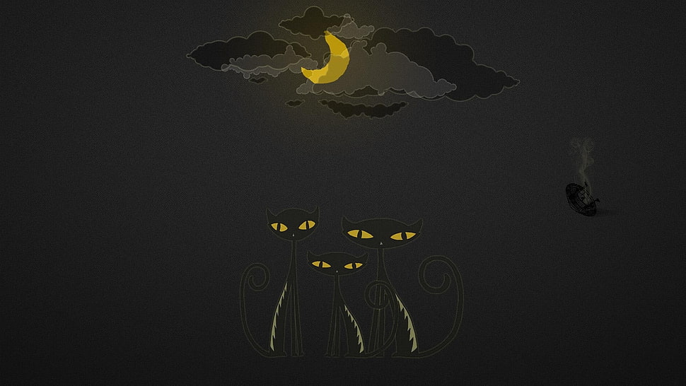 three black cats illustration HD wallpaper