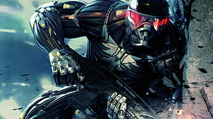 fictional character wearing black suit digital wallpaper, Crysis, video games