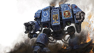 blue robot illustration, Warhammer 40,000, Ultramarines, mech, Dreadnought