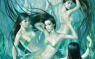 women underwater painting