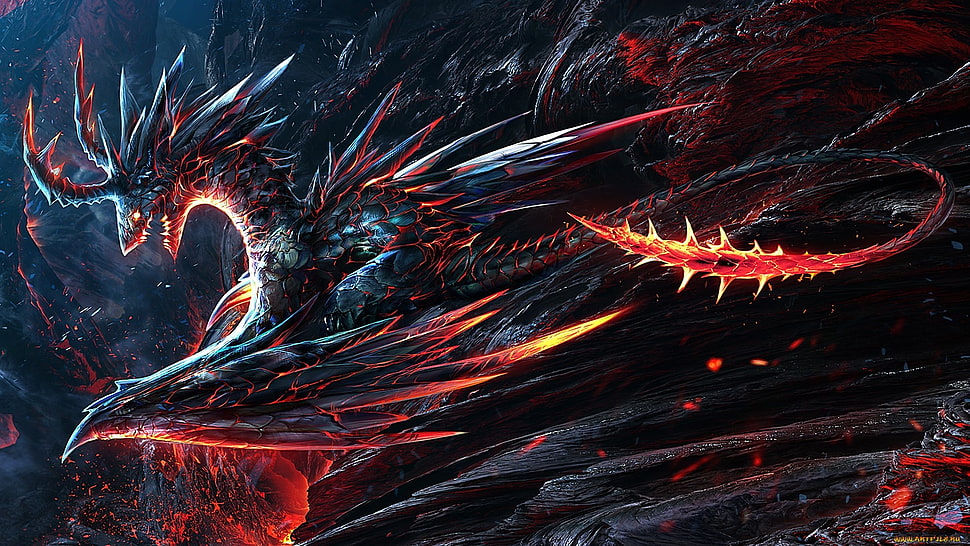 black and red dragon digital wallpaper HD wallpaper