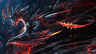 black and red dragon digital wallpaper