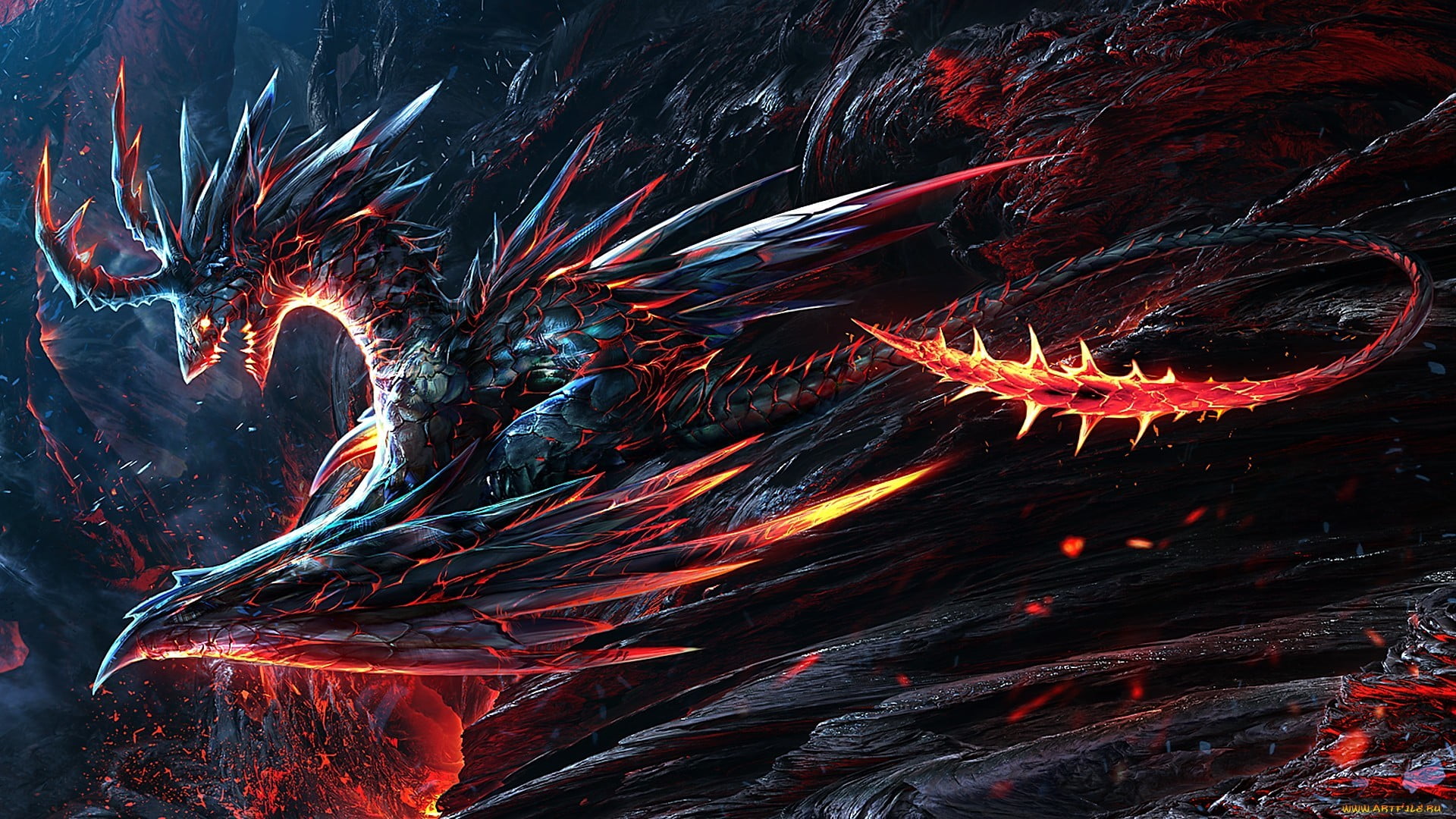 Background Full HD 1080p Wallpaper dragon pattern red black
