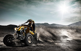 yellow ATV, ATVs, desert