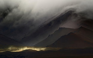 white clouds, landscape, nature, mist, dark HD wallpaper