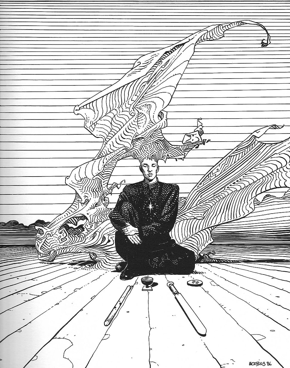 meditating person illustration, Mœbius HD wallpaper